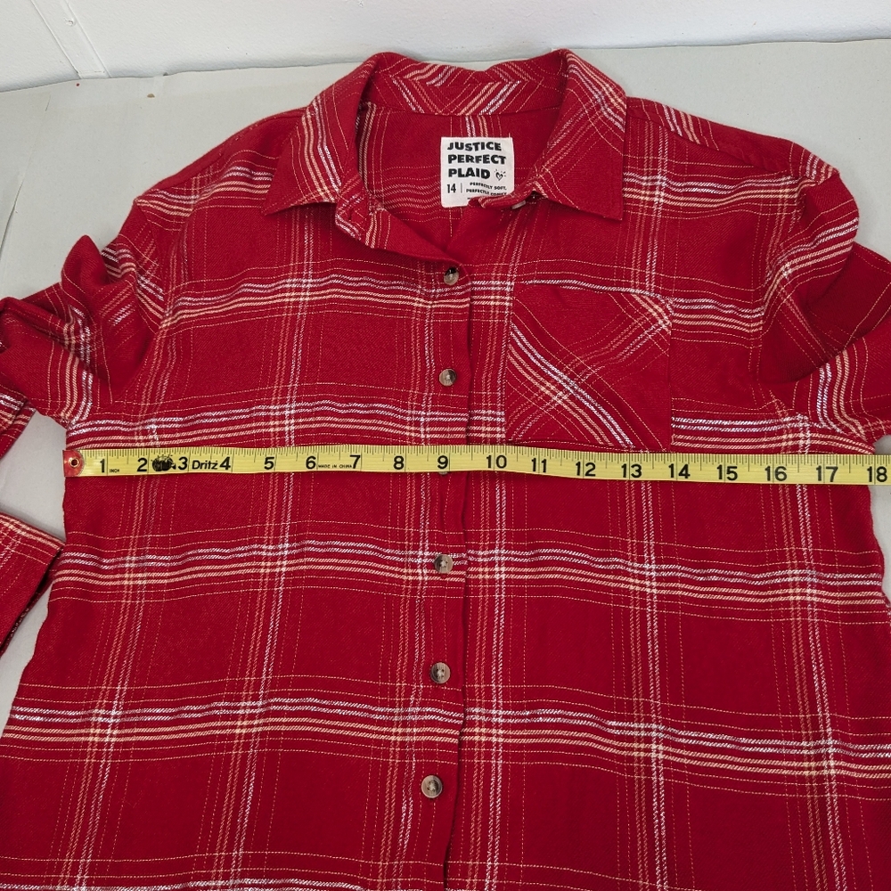 Justice Perfect Plaid Top Girl's Sz 14 Flannel Red Metallic Christmas Shirt Y-2 - Picture 4 of 8